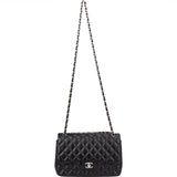 Chanel Quilted Lambskin Palladium Jumbo Double Flap Crossbody Bag
