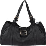 Fendi Black Leather Baguette Buckle Handbag