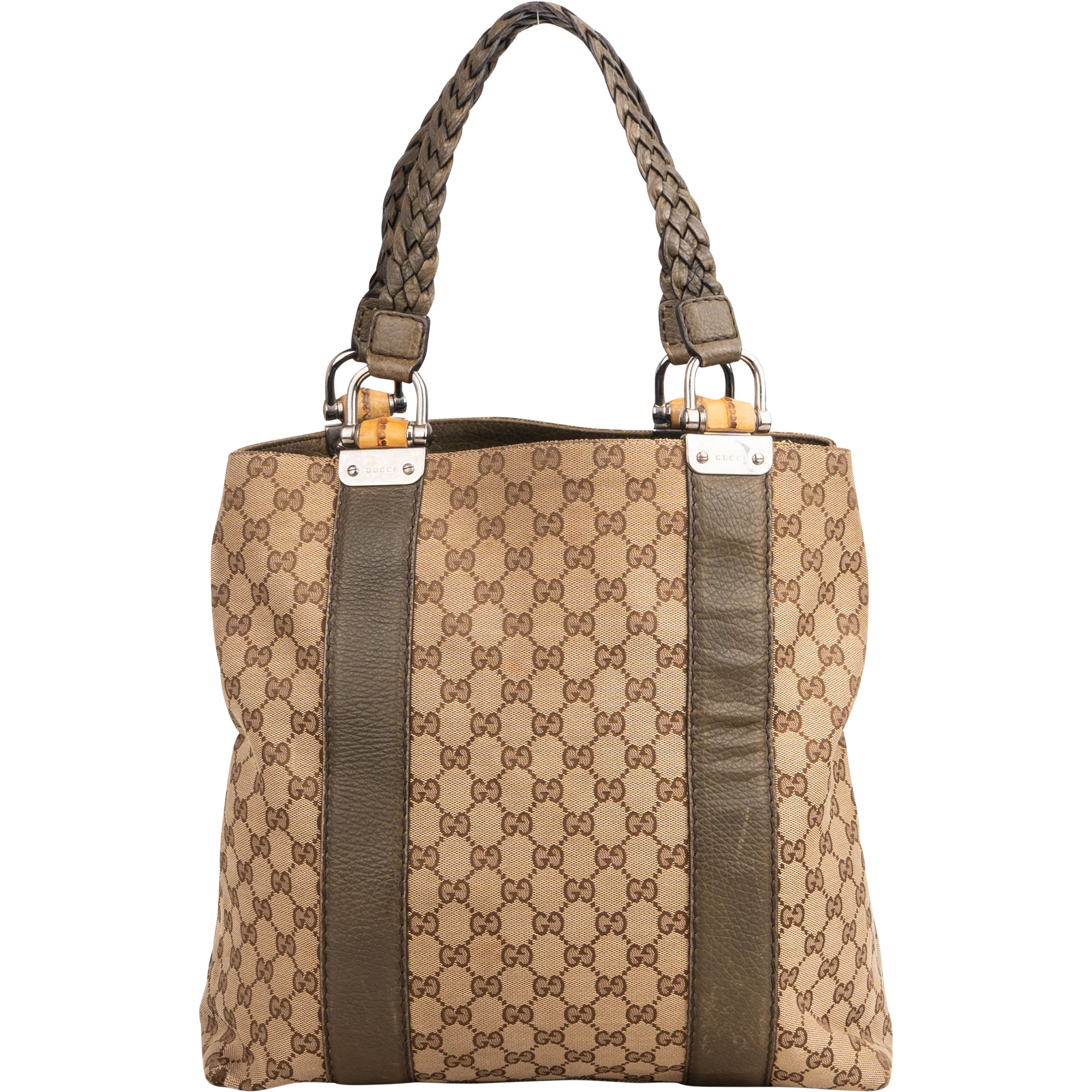 Gucci GG Monogram Bamboo Handbag - vintageandkickz