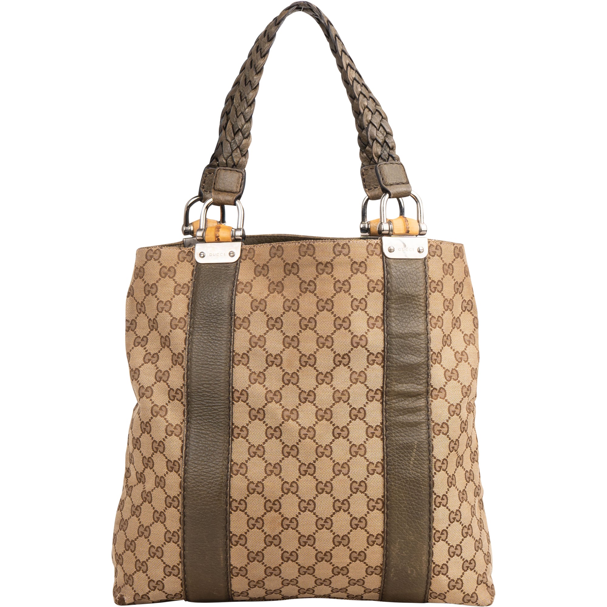 Gucci GG Monogram Bamboo Handbag - vintageandkickz