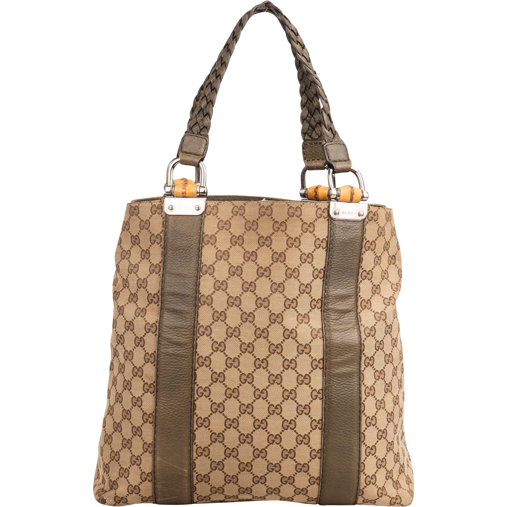Gucci GG Monogram Bamboo Handbag - vintageandkickz