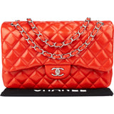 Chanel Quilted Lambskin Palladium Jumbo Double Flap Crossbody Bag