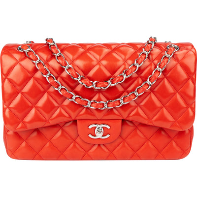 Chanel Quilted Lambskin Palladium Jumbo Double Flap Crossbody Bag