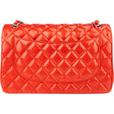 Chanel Quilted Lambskin Palladium Jumbo Double Flap Crossbody Bag