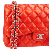 Chanel Quilted Lambskin Palladium Jumbo Double Flap Crossbody Bag