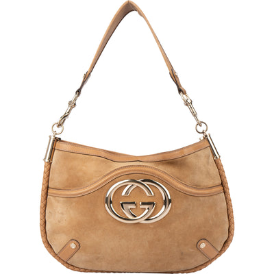Gucci GG Suede Monogram Hobo Bag - vintageandkickz