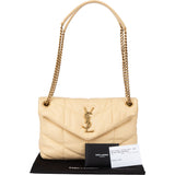Saint Laurent Beige Leather Puffer Crossbody Bag