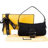 Fendi Black Cotton Baguette Handbag