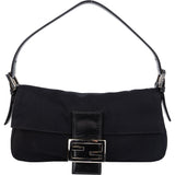 Fendi Black Cotton Baguette Handbag