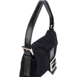 Fendi Black Cotton Baguette Handbag