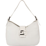 Fendi White Soft Leather Baguette Buckle Shoulder Bag