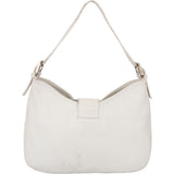 Fendi White Soft Leather Baguette Buckle Shoulder Bag