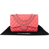 Chanel Quilted Lambskin Palladium Jumbo Double Flap Crossbody Bag