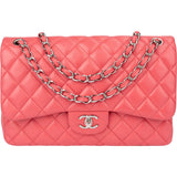 Chanel Quilted Lambskin Palladium Jumbo Double Flap Crossbody Bag