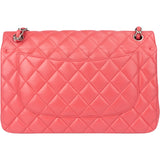 Chanel Quilted Lambskin Palladium Jumbo Double Flap Crossbody Bag