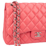 Chanel Quilted Lambskin Palladium Jumbo Double Flap Crossbody Bag