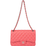 Chanel Quilted Lambskin Palladium Jumbo Double Flap Crossbody Bag