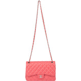 Chanel Quilted Lambskin Palladium Jumbo Double Flap Crossbody Bag