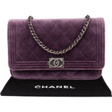 Chanel Quilted Velvet Boy Wallet On Chain Crossbody Bag