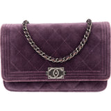 Chanel Quilted Velvet Boy Wallet On Chain Crossbody Bag