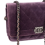 Chanel Quilted Velvet Boy Wallet On Chain Crossbody Bag