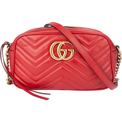 Gucci Red Leather Marmont GG Crossbody Bag