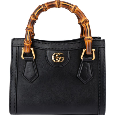 Gucci Black Leather Bamboo Diana Handbag