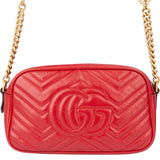 Gucci Red Leather Marmont GG Crossbody Bag