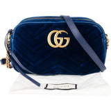 Gucci Blue Satin Marmont GG Crossbody Bag