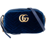 Gucci Blue Satin Marmont GG Crossbody Bag