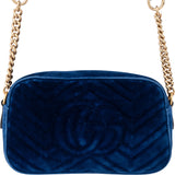 Gucci Blue Satin Marmont GG Crossbody Bag