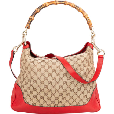 Gucci GG Monogram Bamboo Handbag - vintageandkickz