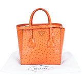 Prada Orange Ostrich Twin Pocket Handbag