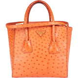 Prada Orange Ostrich Twin Pocket Handbag