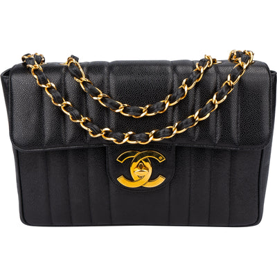 Chanel Quilted Caviar Leather 24K Gold Jumbo Single Flap Crossbody Bag