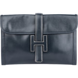 Hermès Blue Calfskin Jige Clutch