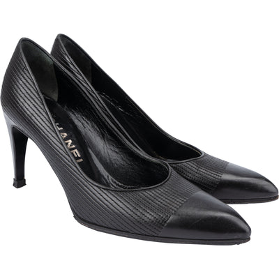 Chanel Black Stitching Leather Heels (36)