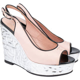 Chanel Pink Leather Wedge Sandals (36)