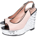 Chanel Pink Leather Wedge Sandals (36)