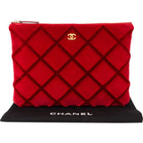 Chanel Rouge Stitching Velvet CC Clutch