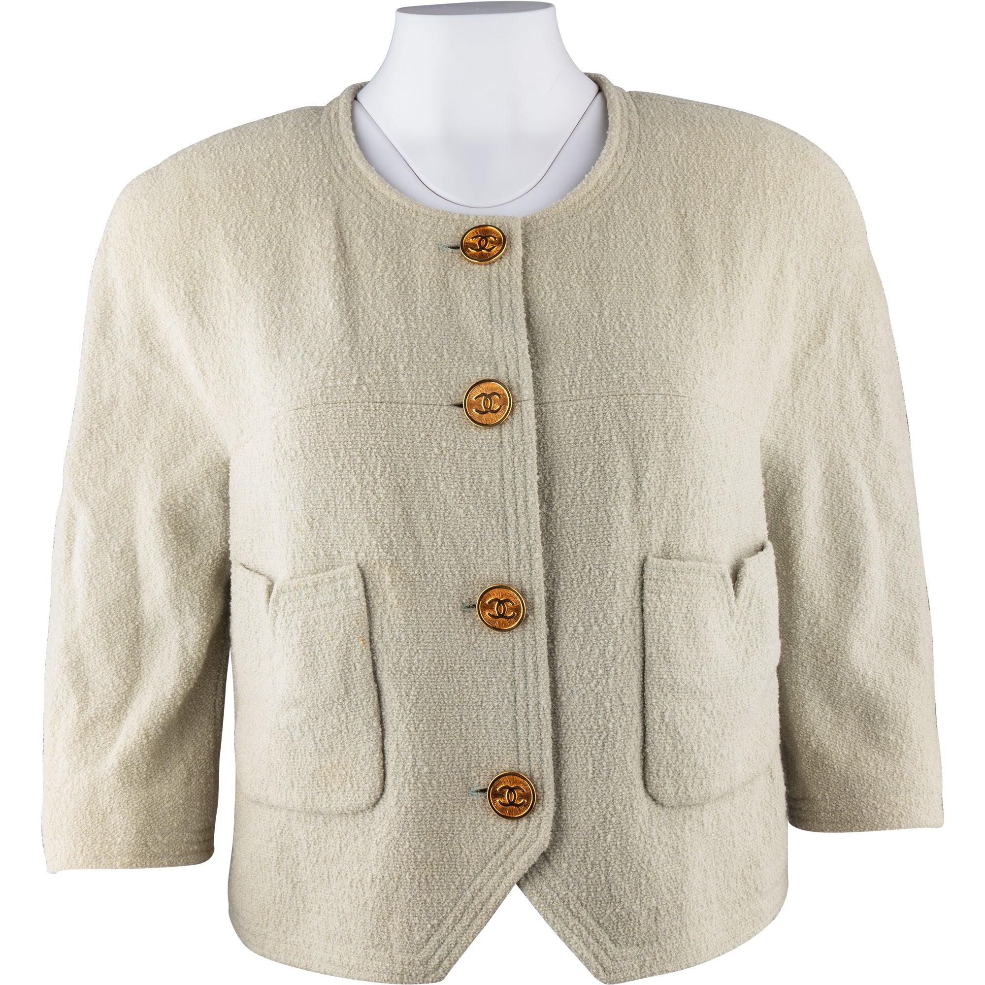 Cc Button Chanel Tweed Gold Tone CC Buttons Jacket (DE40 / FR42) – vintageandkickz