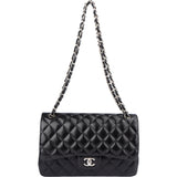 Chanel Quilted Lambskin Palladium Jumbo Double Flap Crossbody Bag