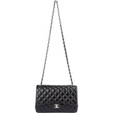 Chanel Quilted Lambskin Palladium Jumbo Double Flap Crossbody Bag