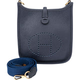 Hermès Bleu Clemence Leather Evelyne 16 Crossbody Bag