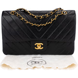 Chanel Quilted Chevron Lambskin 24K Gold Medium Double Flap Crossbody Bag