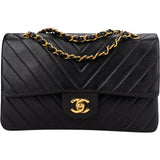 Chanel Quilted Chevron Lambskin 24K Gold Medium Double Flap Crossbody Bag