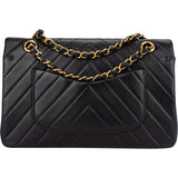 Chanel Quilted Chevron Lambskin 24K Gold Medium Double Flap Crossbody Bag