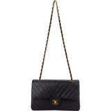 Chanel Quilted Chevron Lambskin 24K Gold Medium Double Flap Crossbody Bag