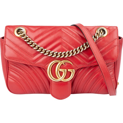 Gucci Red Leather GG Marmont Crossbody Bag