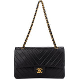 Chanel Quilted Chevron Lambskin 24K Gold Medium Double Flap Crossbody Bag